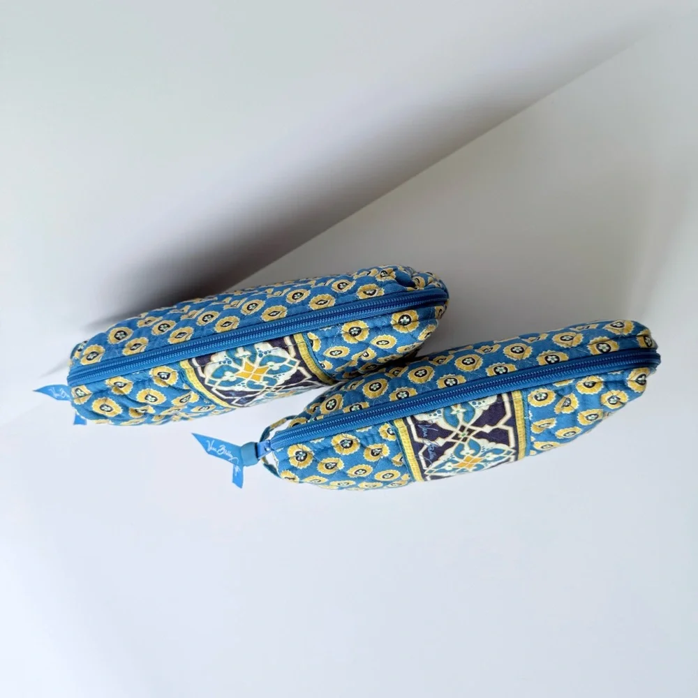 Vera Bradley Set of Two Retired Riviera Blue & Yellow Quilted Cosmetic Bags